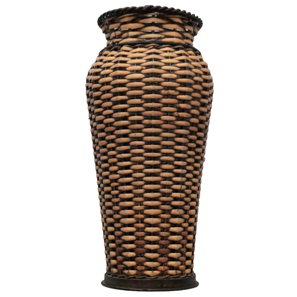 Home Interiors Earth Tone Wicker Vase Metal Bottom Woven Boho